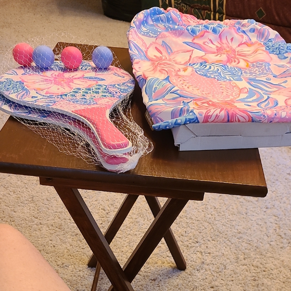 Lilly Pulitzer Pink and Blue Floral Paddle Ball Set NEW